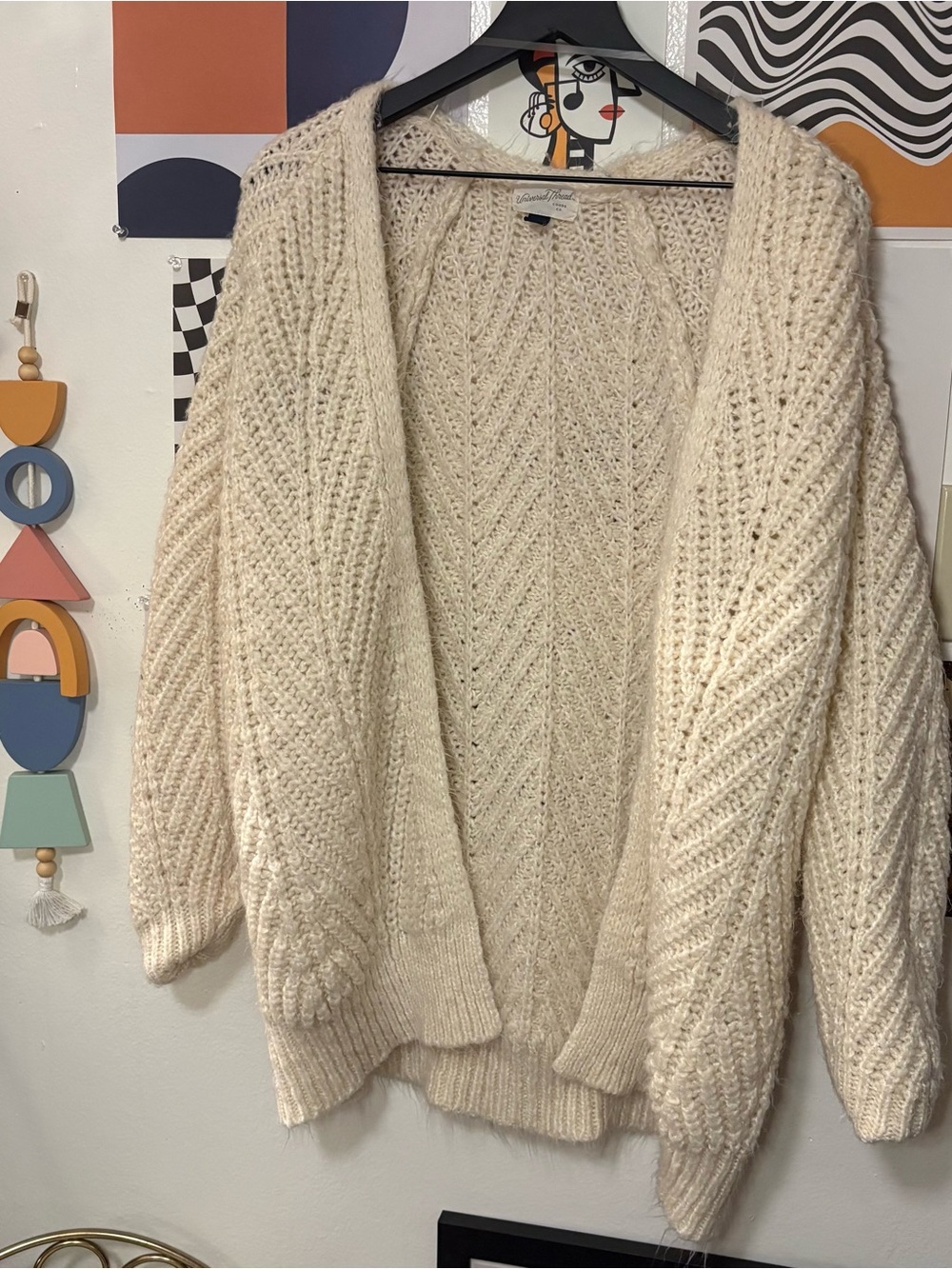 Universal Thread Cream Chunky Knit Open Front Cardigan Size M